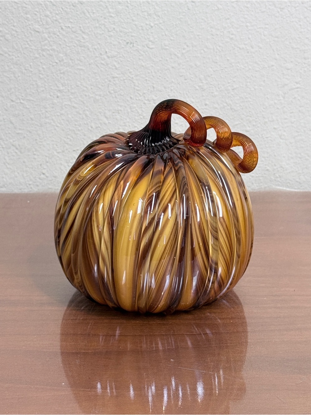 Hand-Blown Artisan Brown & Amber Glass Pumpkin 6-inch